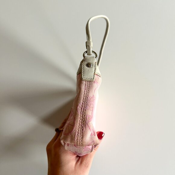 RARE Vintage Coach Y2K Pink Carriage Print Turn Lock Wristlet Mini Bag - Picture 5 of 10